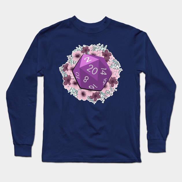 Dungeons and Dragons Purple D20 with Flowers| D&D Long Sleeve T-Shirt by AmandaPandaBrand